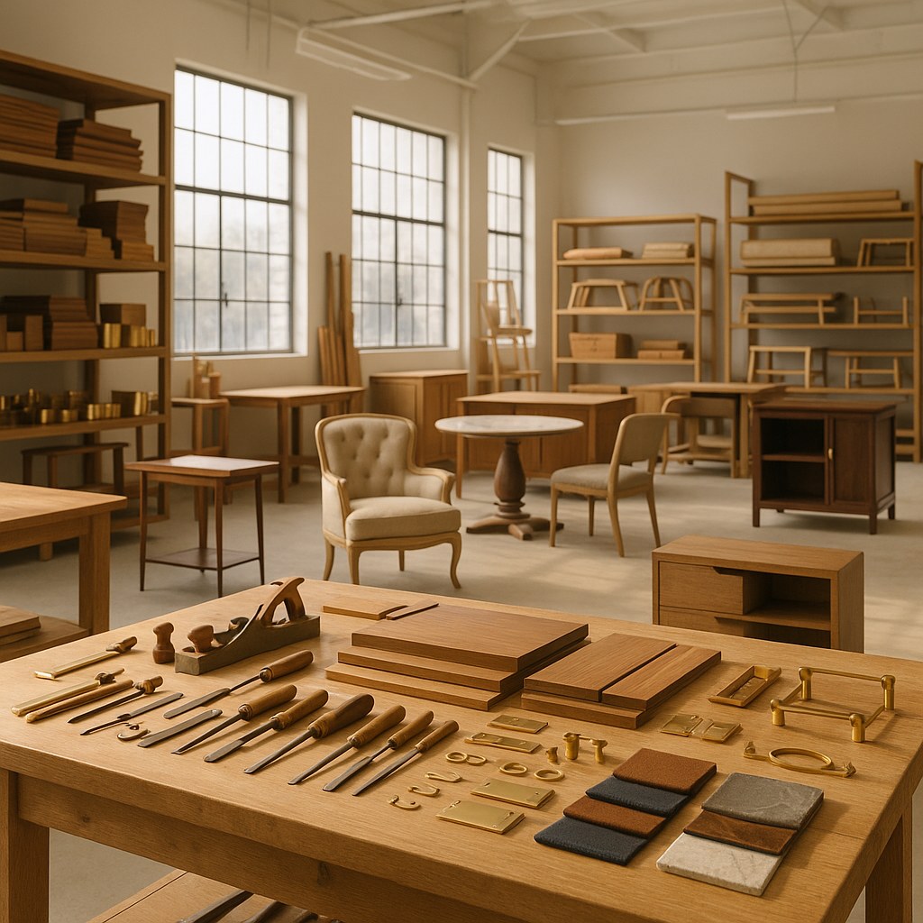 Manufactuur werkplaats met luxe meubelen in productie bij luxe meubelfabrikant Casa Padrino