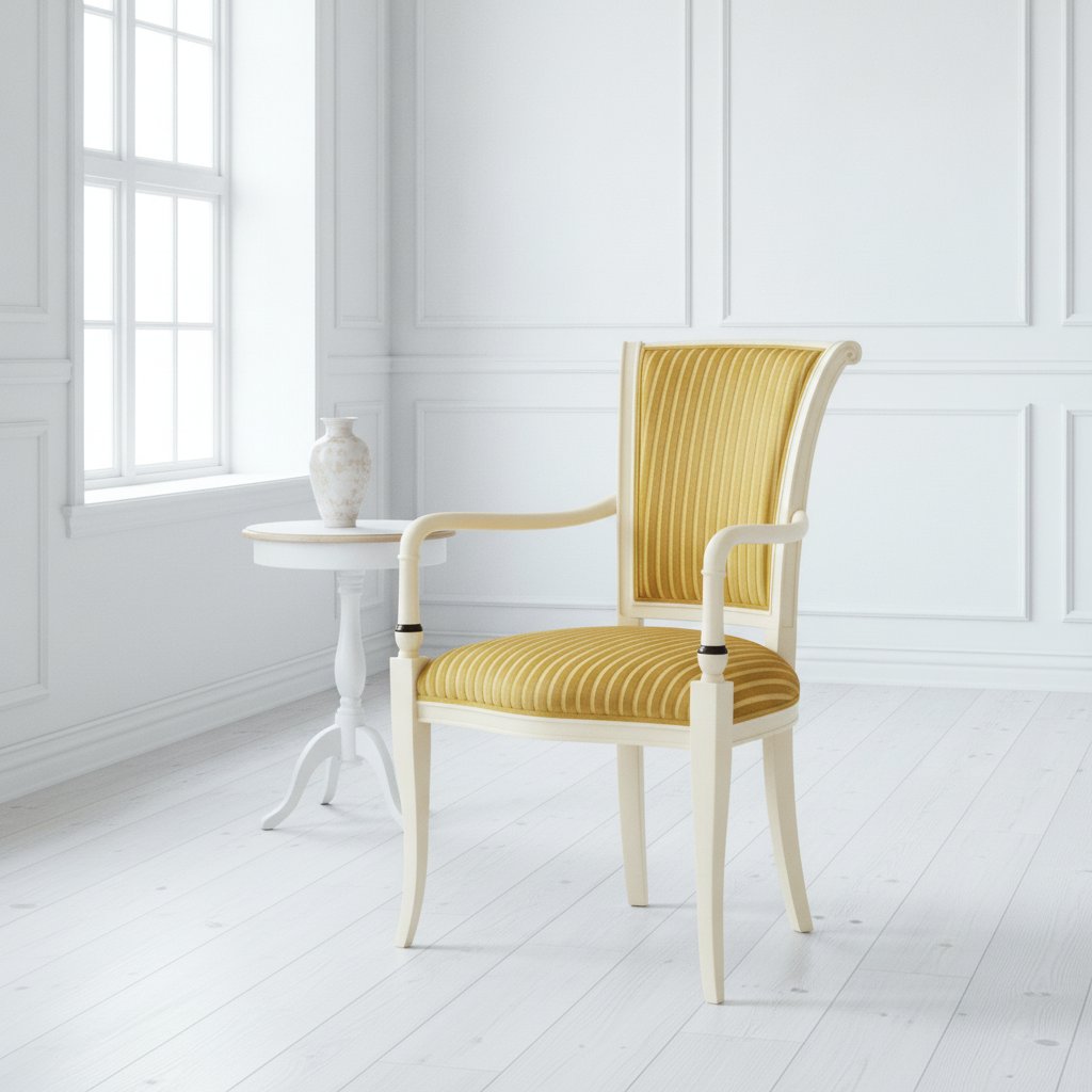 Barockstol med armstöd i guld, creme och svart, sedd snett framifrån, från Casa Padrino