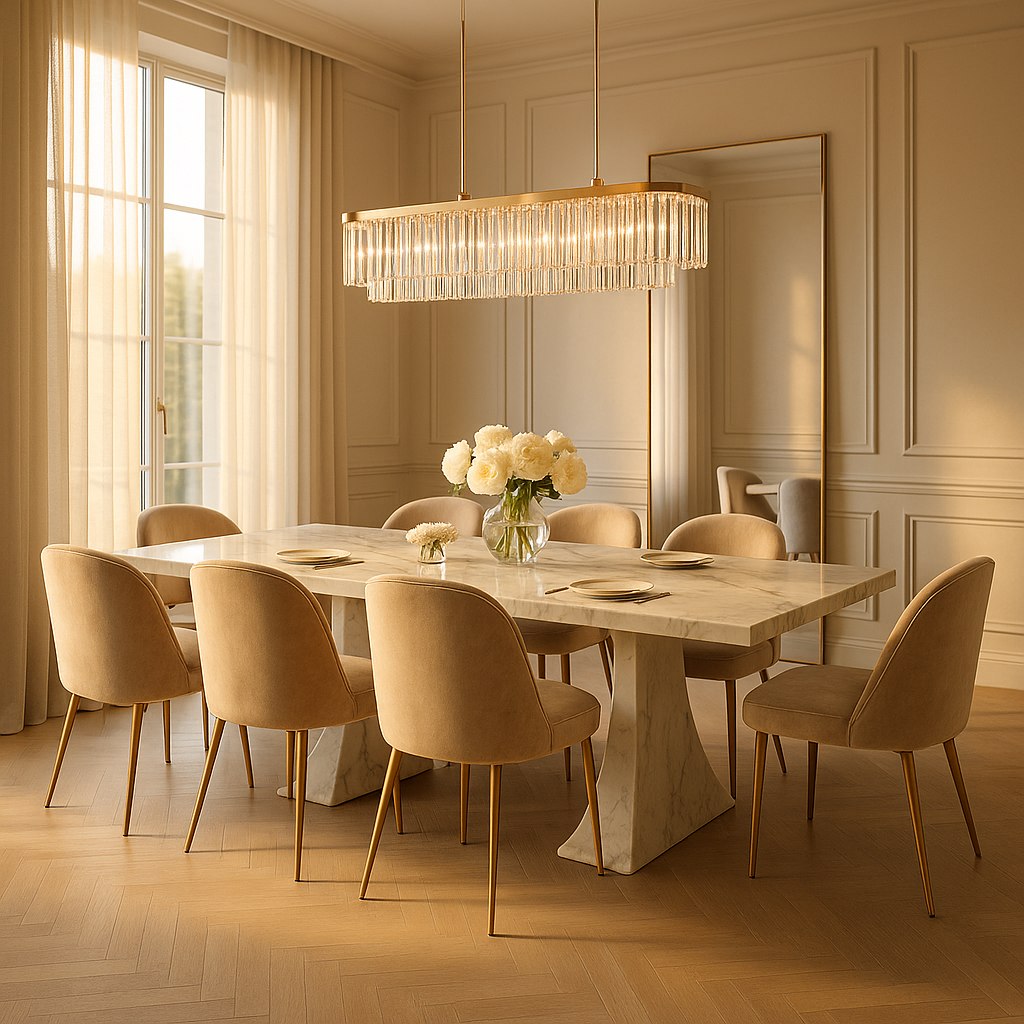 Lyxig matplats med marmorbord och exklusiva designstolar från Casa Padrino