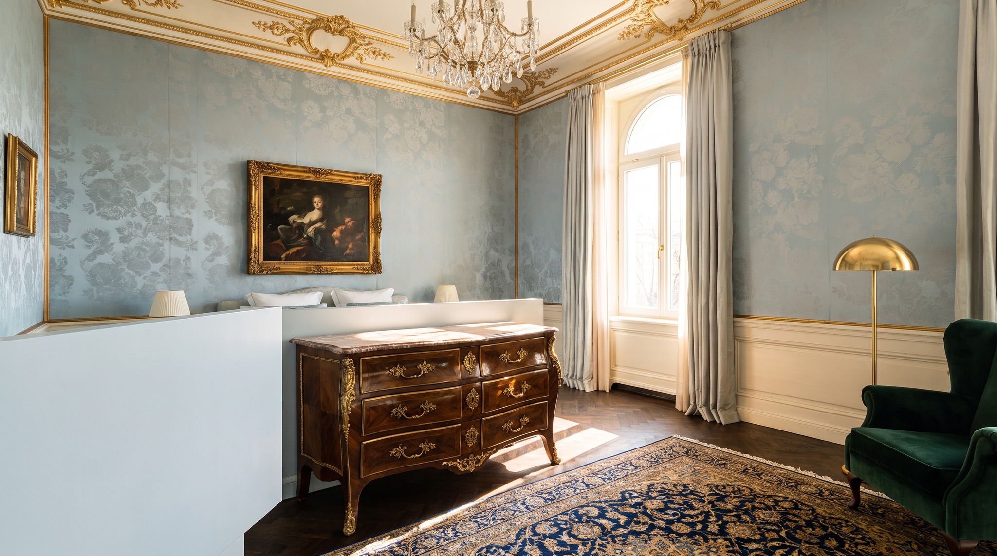 Barockkommode im modernen Schlafzimmer: welche Wandfarbe passt