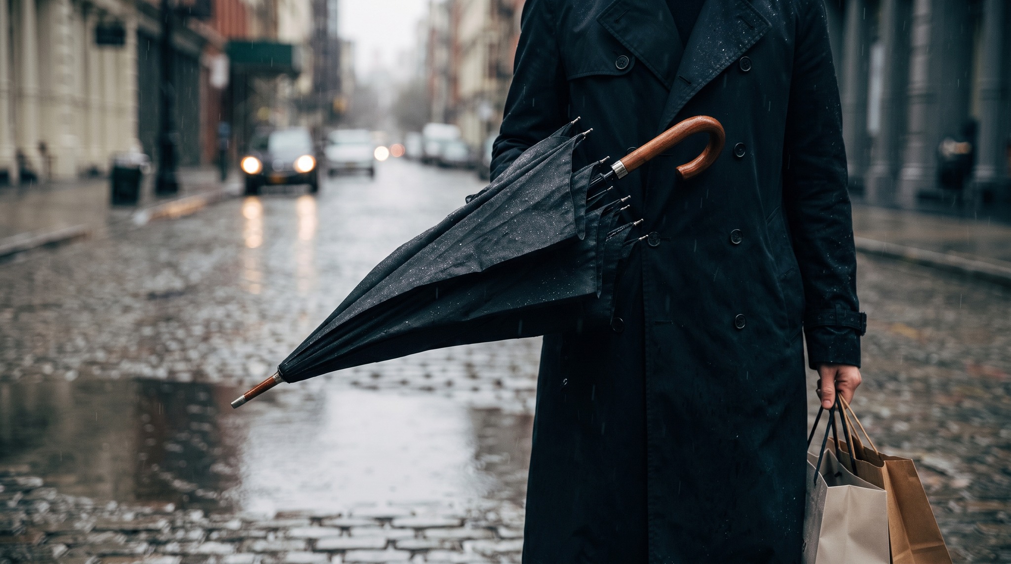 Shopping in the Rain: Umbrella, Bags and Both Hands Free
