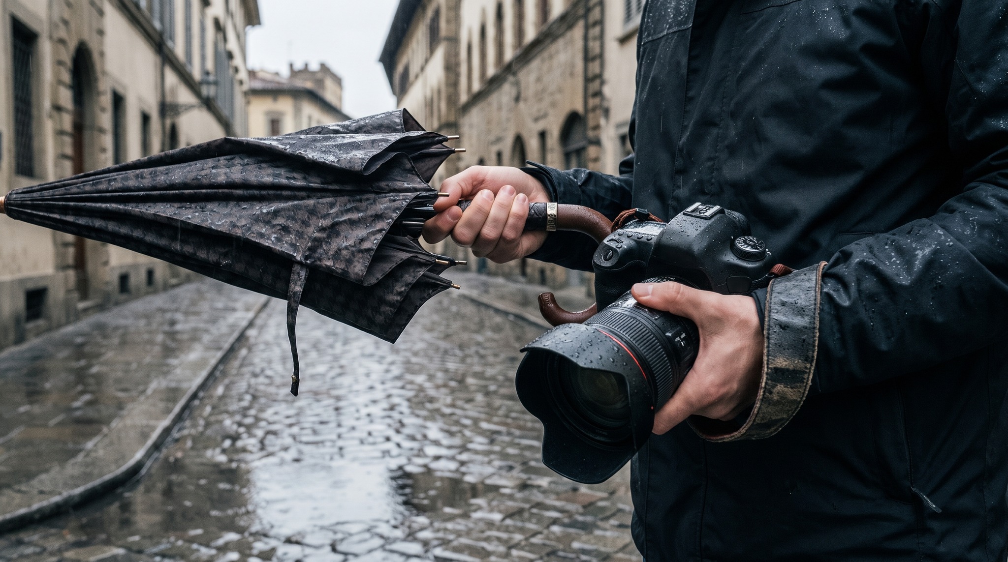Schirm und Fotoapparat: Kamera schützen und trotzdem auslösen