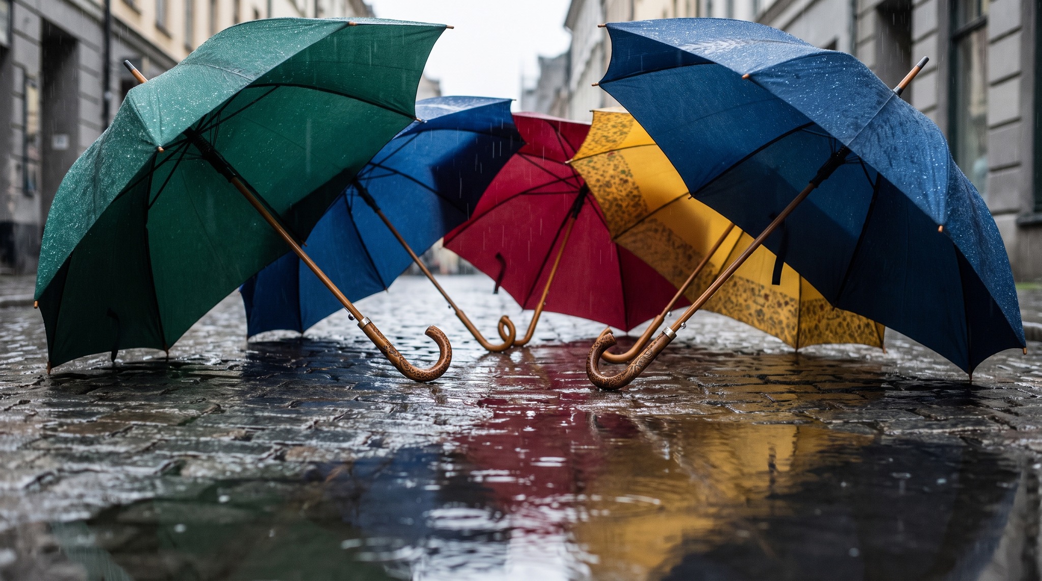 Farben, die im grauen Wetter funktionieren: Regenschirme richtig wählen