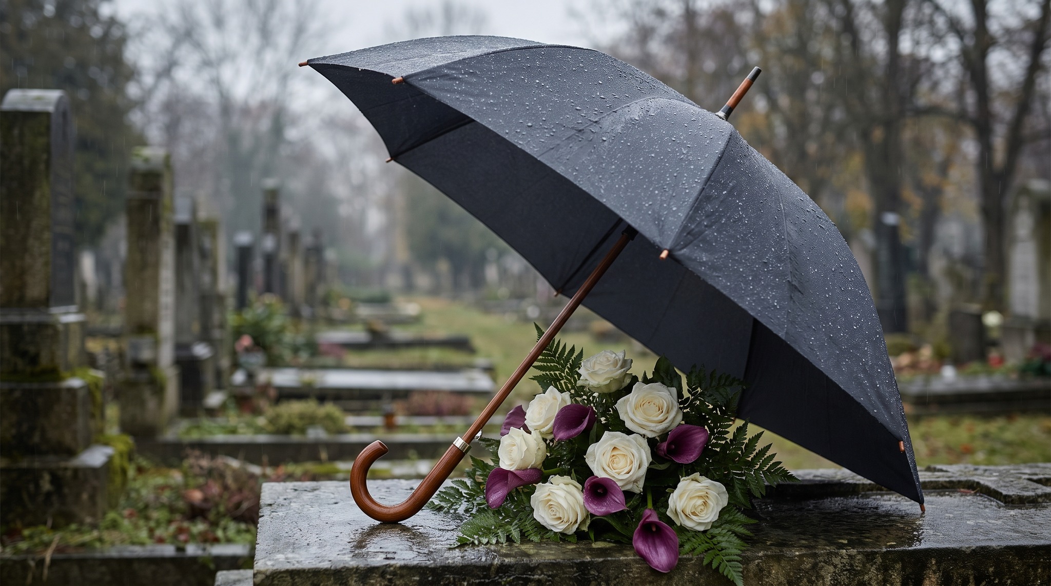 The Umbrella at the Cemetery: Handle, Flowers and Respect