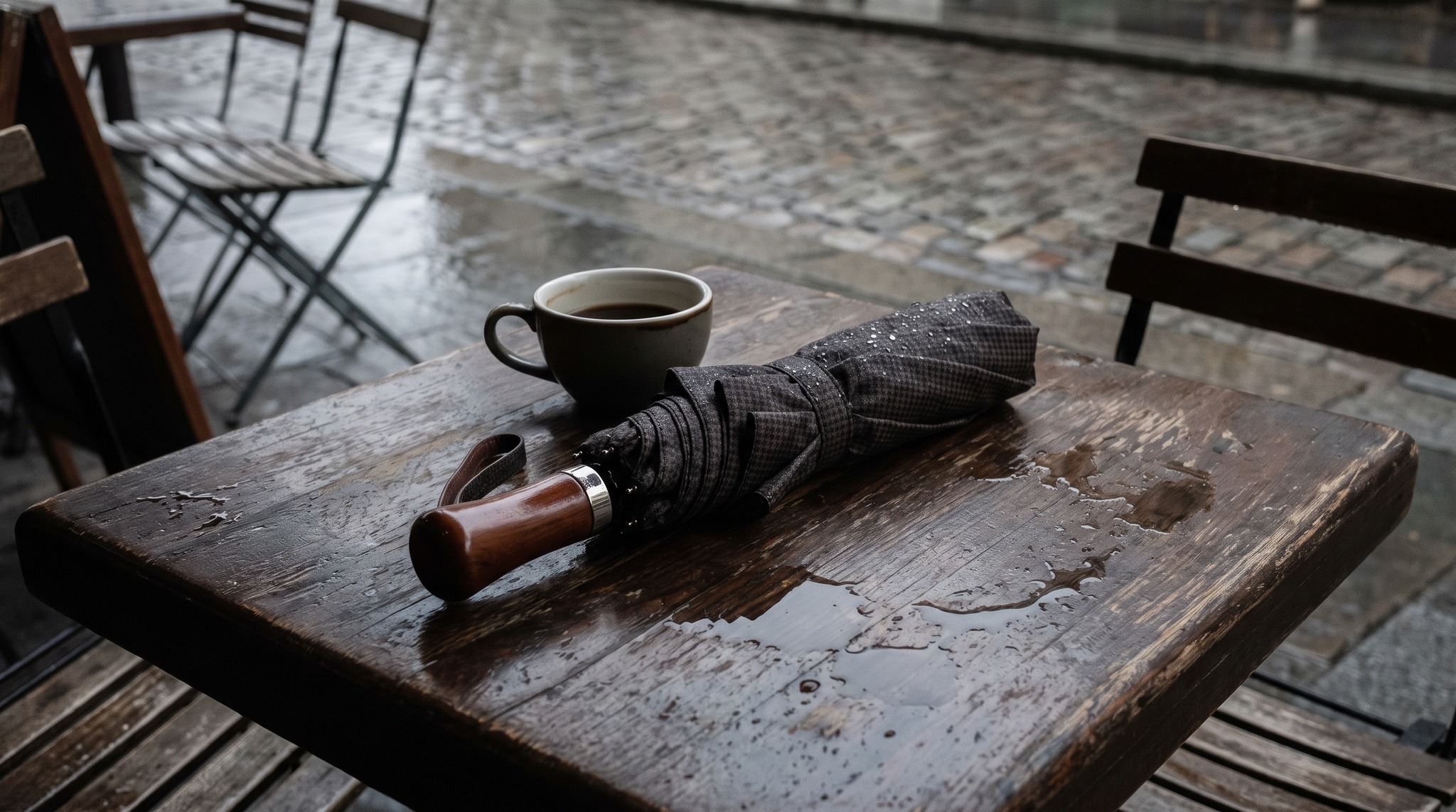 Der Regenschirm im Café: Tisch, Boden oder Garderobe