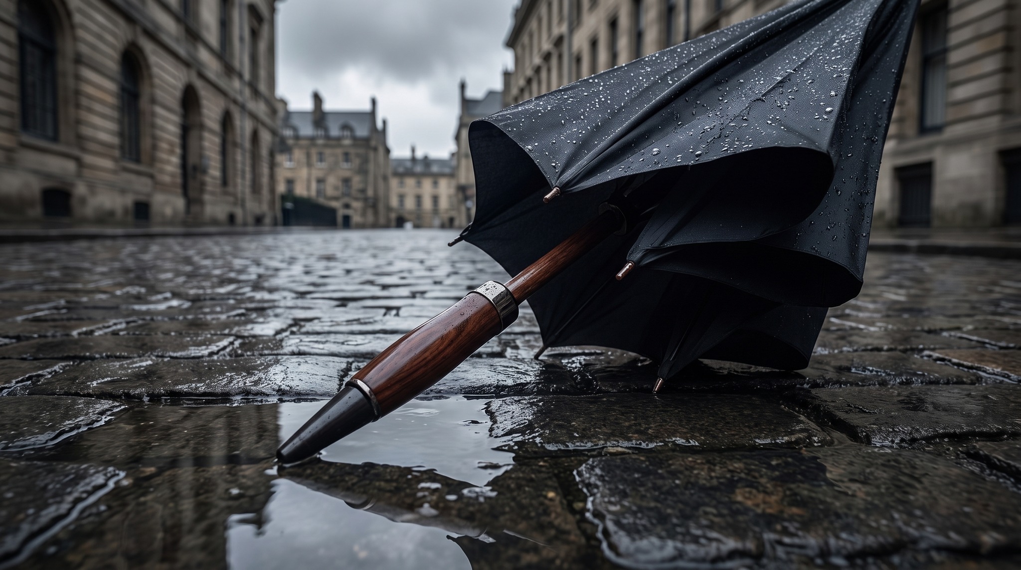 Schwarze Regenschirme: Unterschiede bei Bezug, Griff und Details