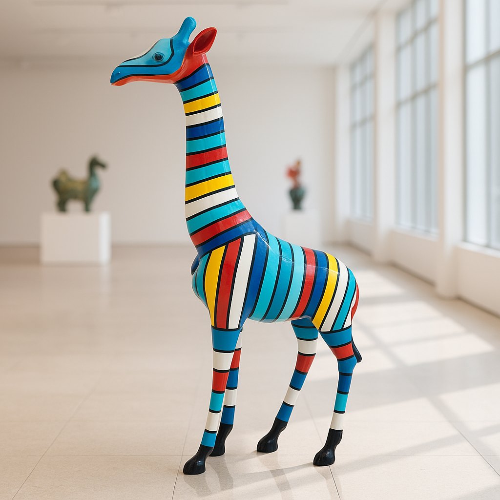 Giraffe Figures stand tall on natural stone flooring