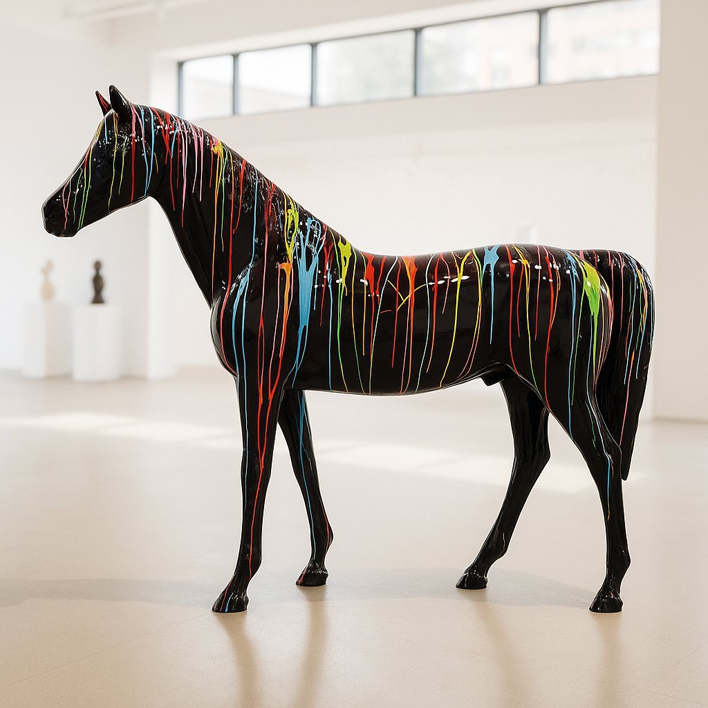 Horse Figures in bright exhibition space, made of resin
