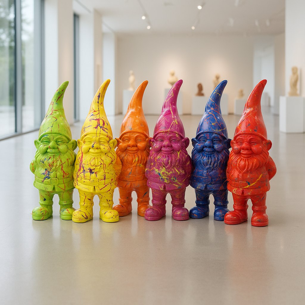 Garden Gnome Figures in bright area on stone