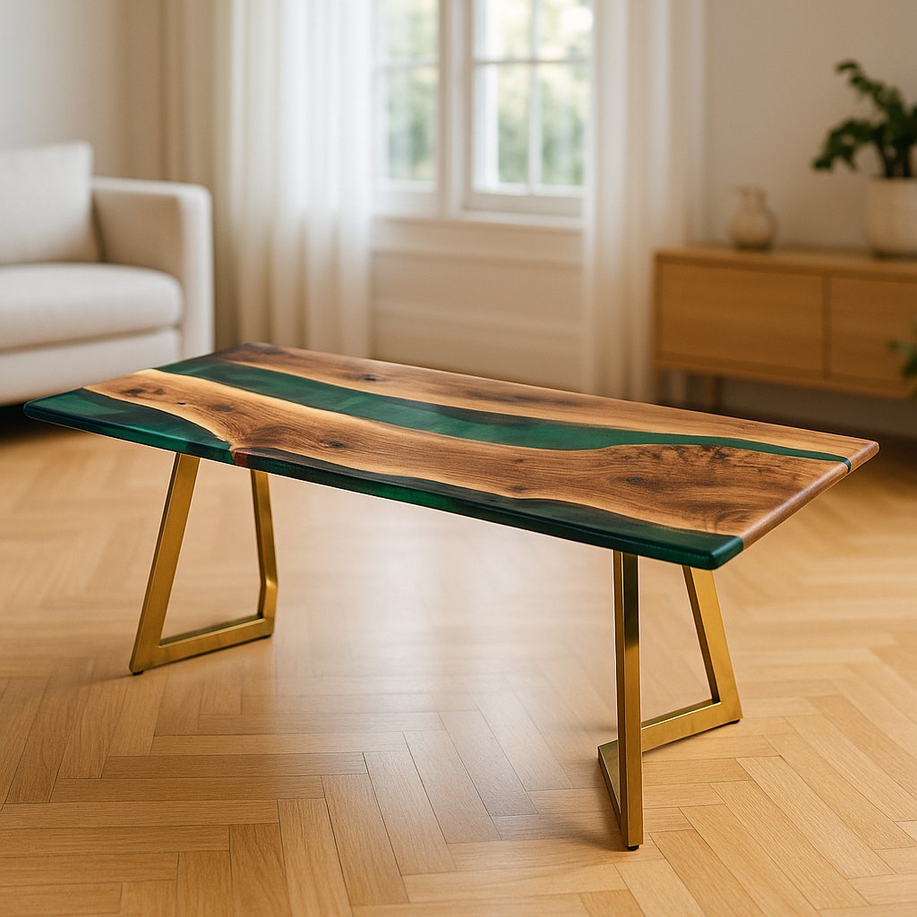 Mesa de comedor de epoxi de madera maciza