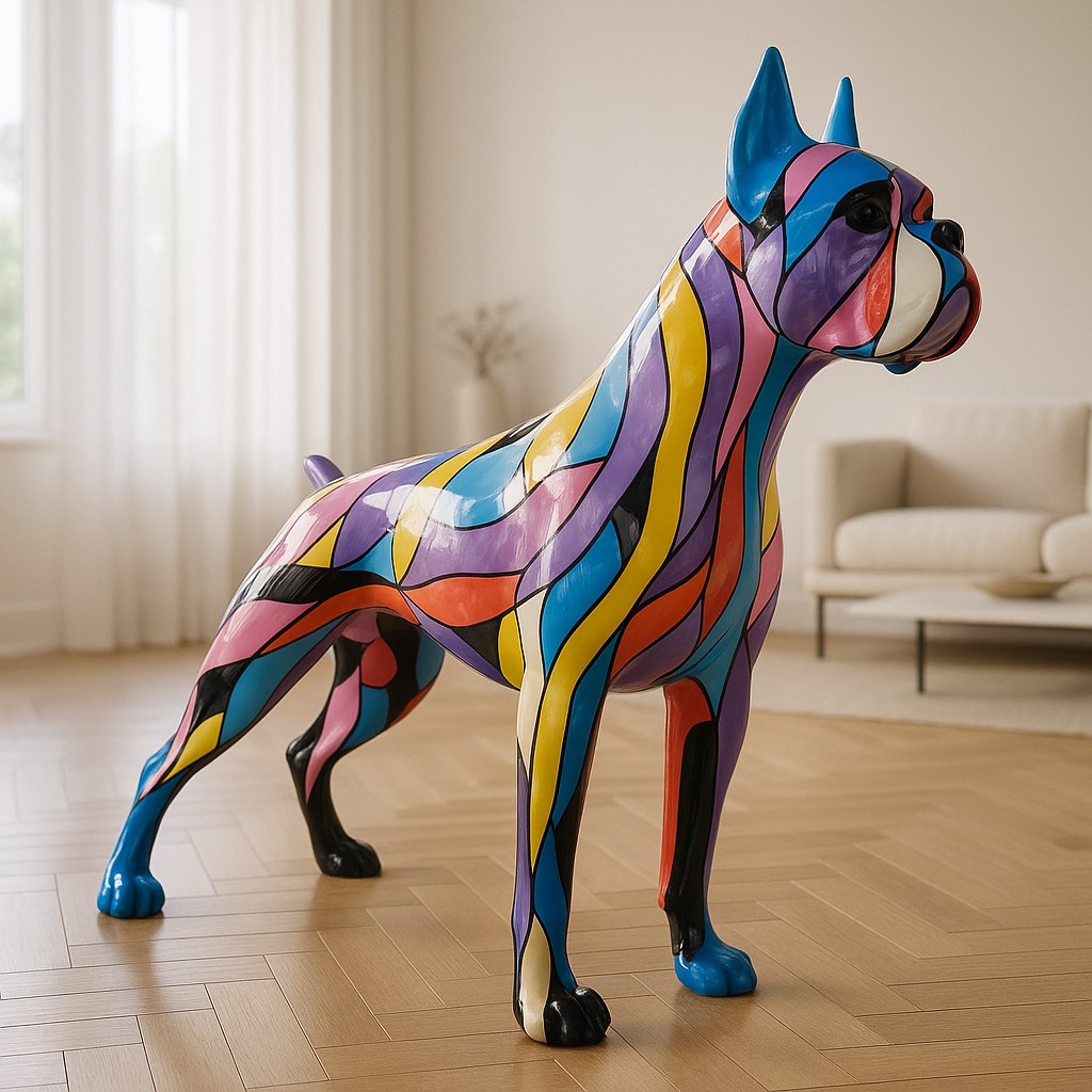 Esculturas de Perros en un salón lujoso