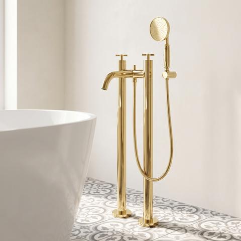 Rubinetteria da vasca freestanding dorata con doccetta