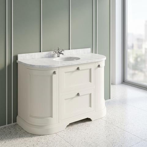 Meuble vasque crème à plateau en marbre blanc