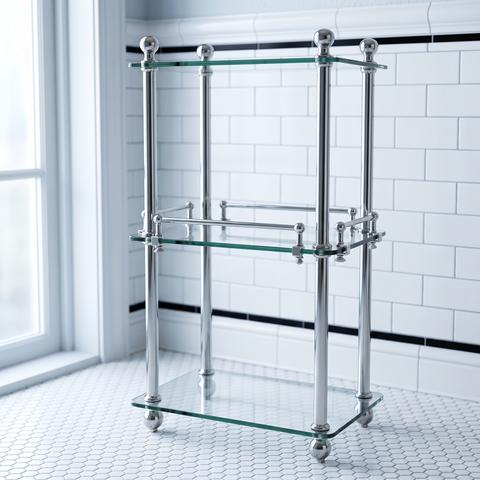 Étagère de salle de bain en chrome et verre à trois tablettes