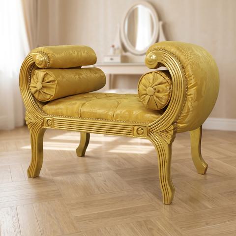 Baroque stool in gold in front of a dressing table