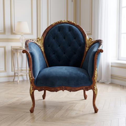Salon armchair with light velvet upholstery in a bright salon