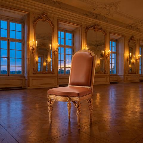 Silla barroca de lujo con pan de oro en la sala de espejos