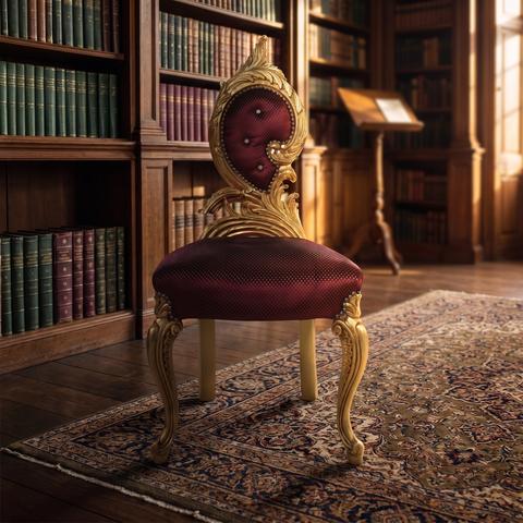 Silla de salón barroca dorada en una biblioteca