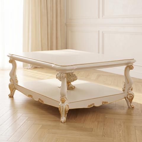 Baroque coffee table in cream and gold with carved legs