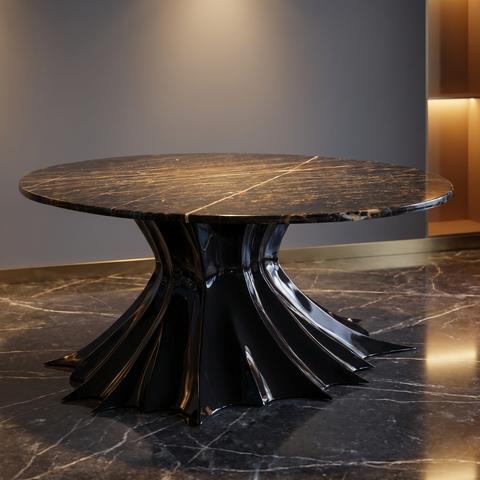 Luxury black marble coffee table with sculptural base