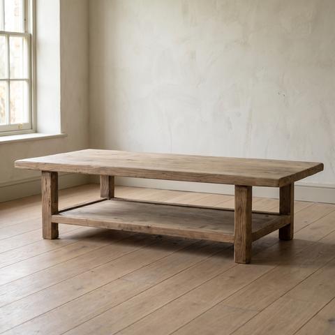 Country house style oak coffee table with lower shelf