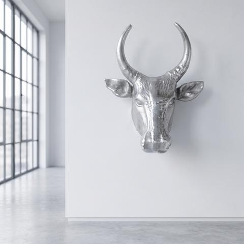 Decoración de pared en aluminio pulido con forma de toro