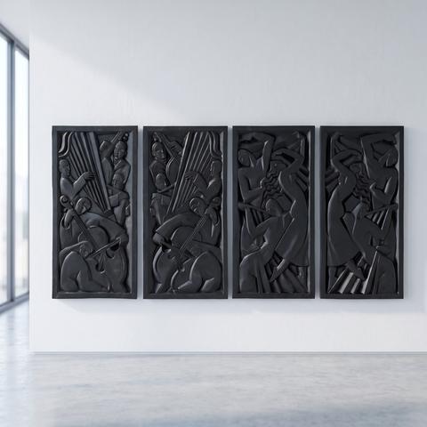 Decoración de pared con cuatro paneles en relieve antracita