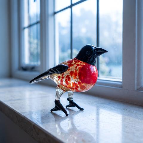 Figurine en verre à contre-jour sur un rebord en pierre