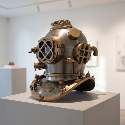 Dekorative Figur auf einem Sockel in einer kleinen Galerie