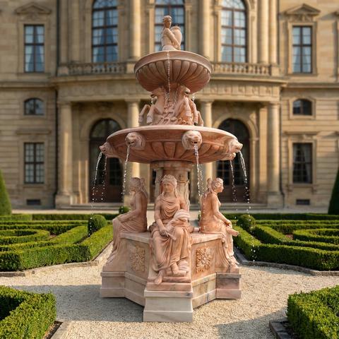 Fontaine baroque en marbre dans la cour d'honneur d'un château