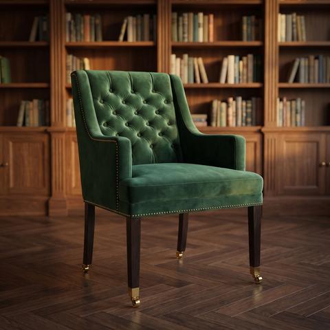 Chaise de salle à manger à accoudoirs en velours vert