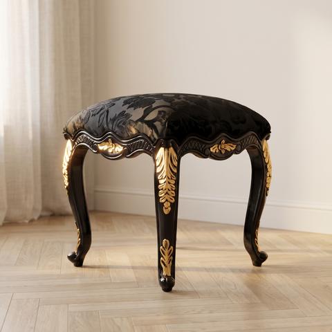 Pouf Pompöös nero e oro con rivestimento damascato