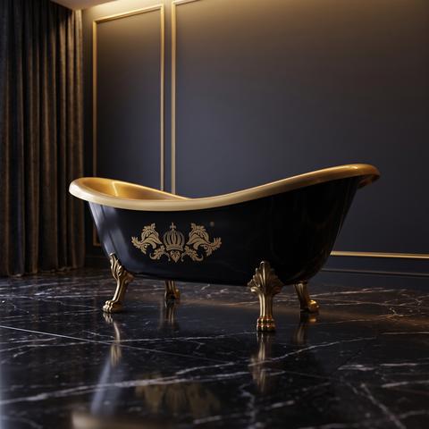 Pompöös Badewanne in Schwarz und Gold mit Löwenfüßen