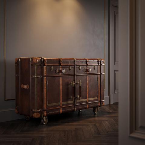 Console d'hôtel de luxe style malle à sangles en cuir