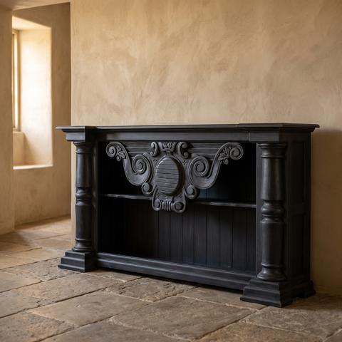 Console de style campagne noire à cartouche sculpté