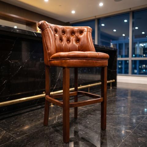 Tabouret de bar en cuir cognac capitonné