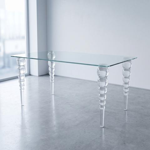Tavolo da pranzo design in acrilico trasparente con gambe tornite