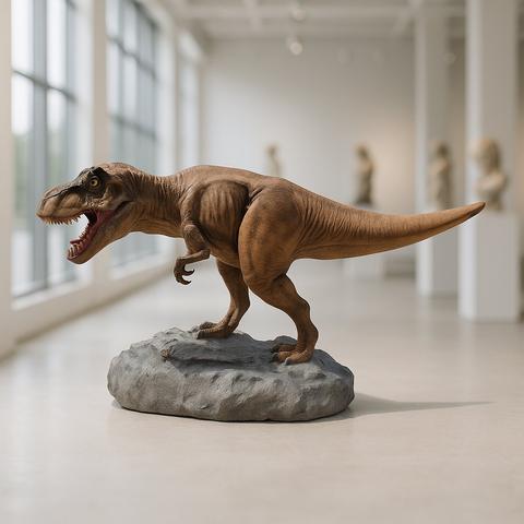 Figure di Dinosauri in resina in ambiente spazioso