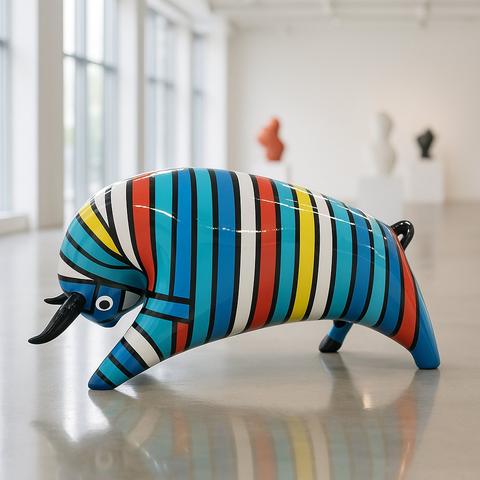 Figure di Tori in fibra di vetro in uno spazio arioso