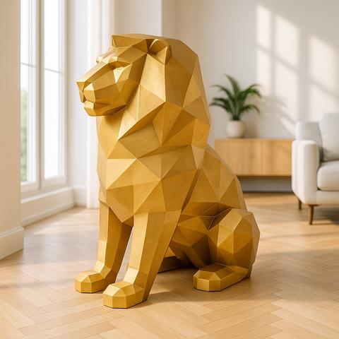 Sculptures de Lions en fibre de verre sur parquet luxueux