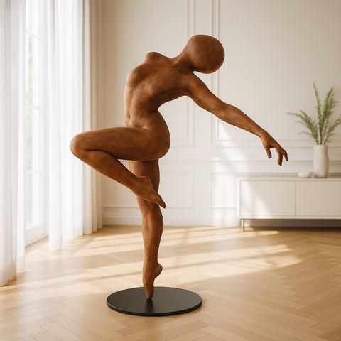 Sculptures de Personnes en fibre de verre sur sol en bois