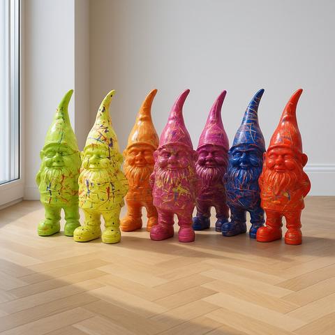 Sculptures de Nains de Jardin en résine sur terrasse accueillante
