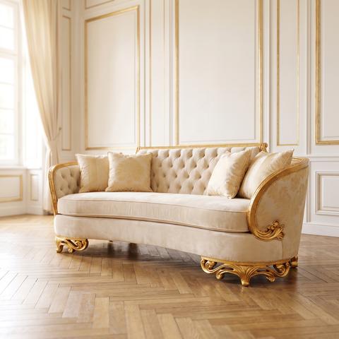 Canapé baroque beige à cadre sculpté doré