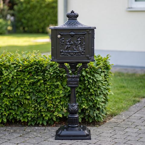 Standbriefkästen aus leichtem Aluguss an der Hauswand einer Villa