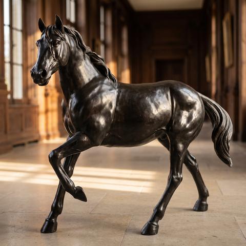 Pferde Figur aus Bronze in der Galerie eines Herrenhauses