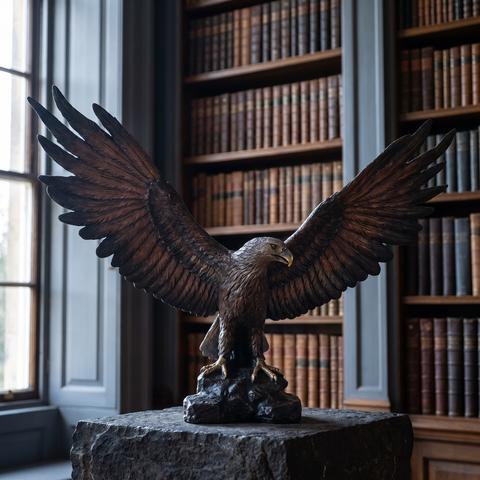 Adler Figur aus Bronze in hoher Bibliothek