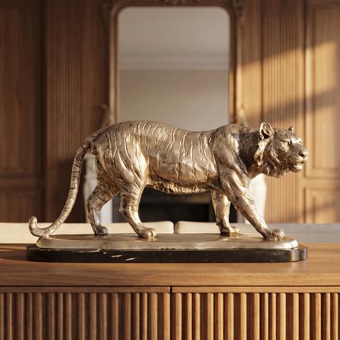 Tiger Figur aus versilberter Bronze im Herrensalon