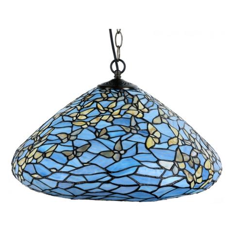 Lámpara colgante Tiffany en vidrio emplomado azul con flores