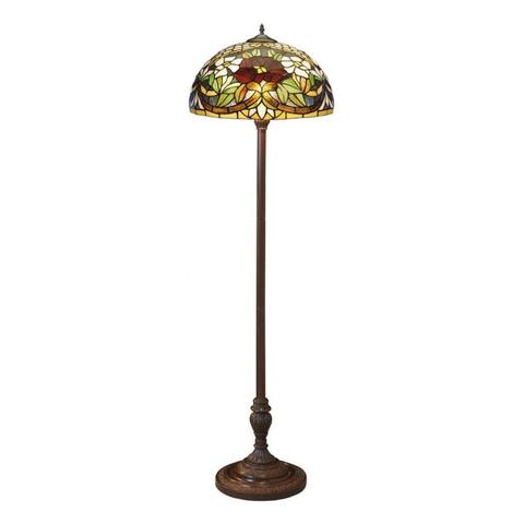 Lámpara de pie Tiffany en vidrio emplomado con pantalla floral