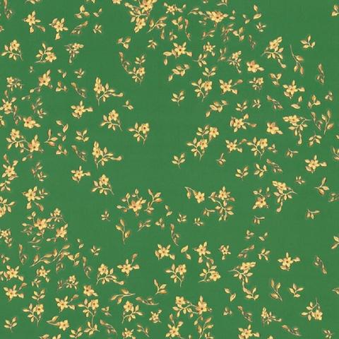 Versace wallpaper in green with golden scattered floral design